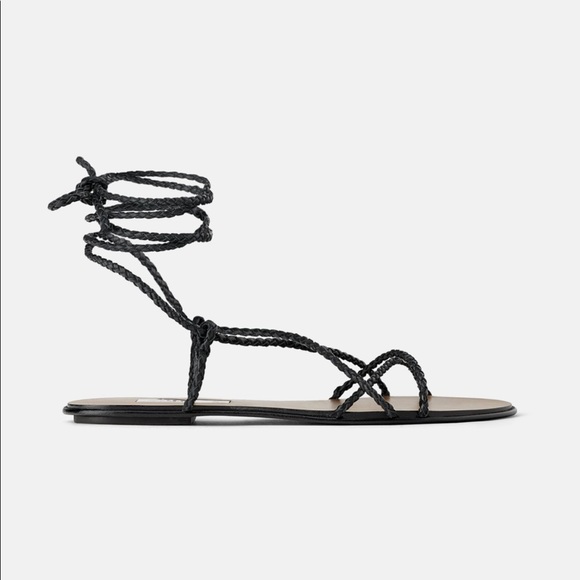 Zara Shoes - NWT’s Braided Zara Black Leather Strap Sandals 7.5